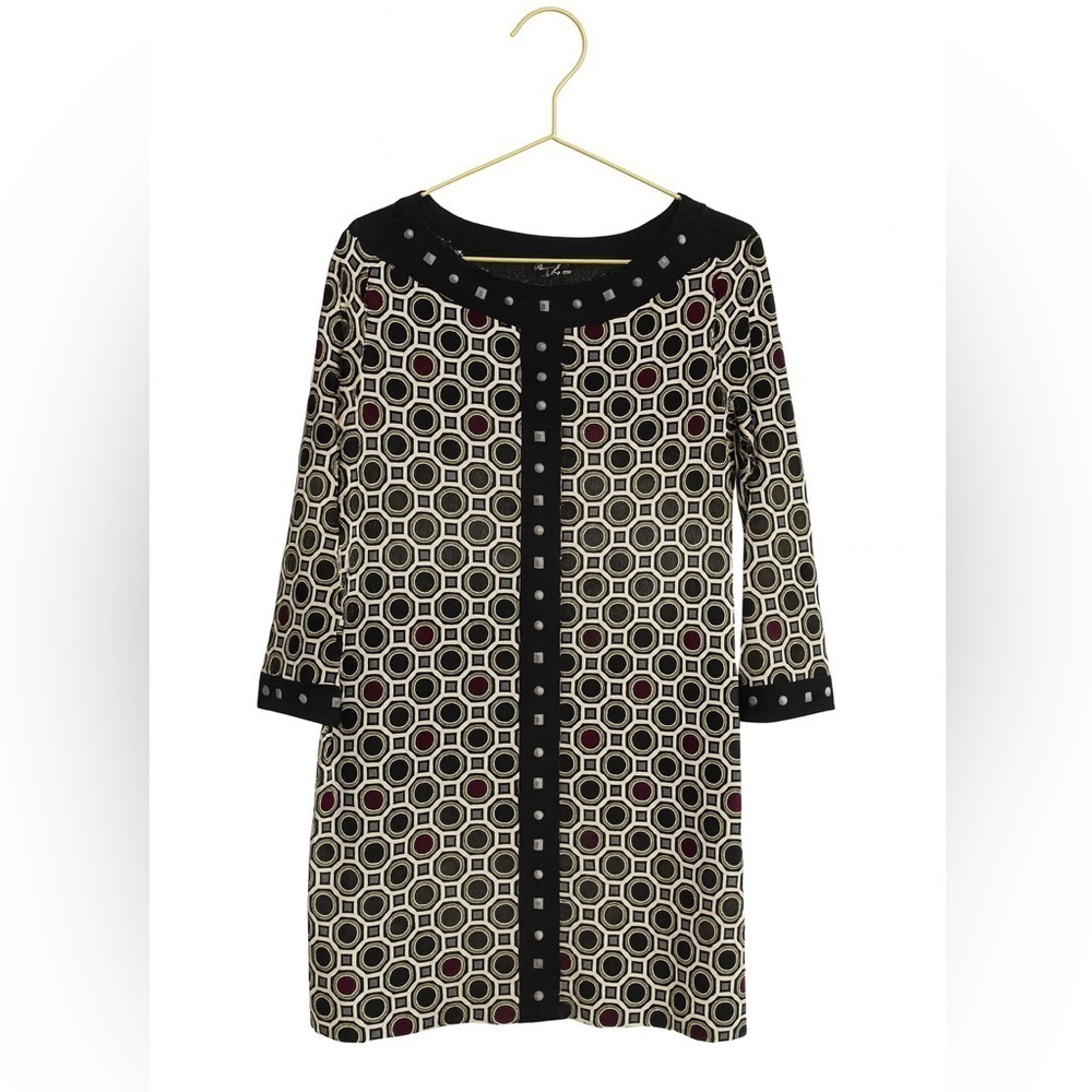 Petite medium women’s Style and Company patterned tunic - black, gold, maroon